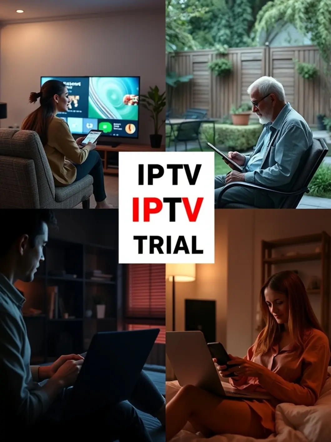 Step-by-step visual guide showing IPTV app configuration on multiple screens